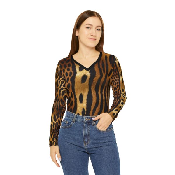 LN&Co Signature Wild Leopard Print Long Sleeve V-Neck Shirt - Image 3